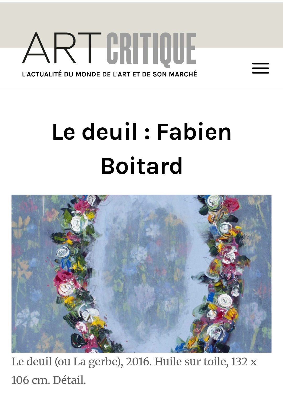 Le deuil Fabien Boitard. Les objets de l'art